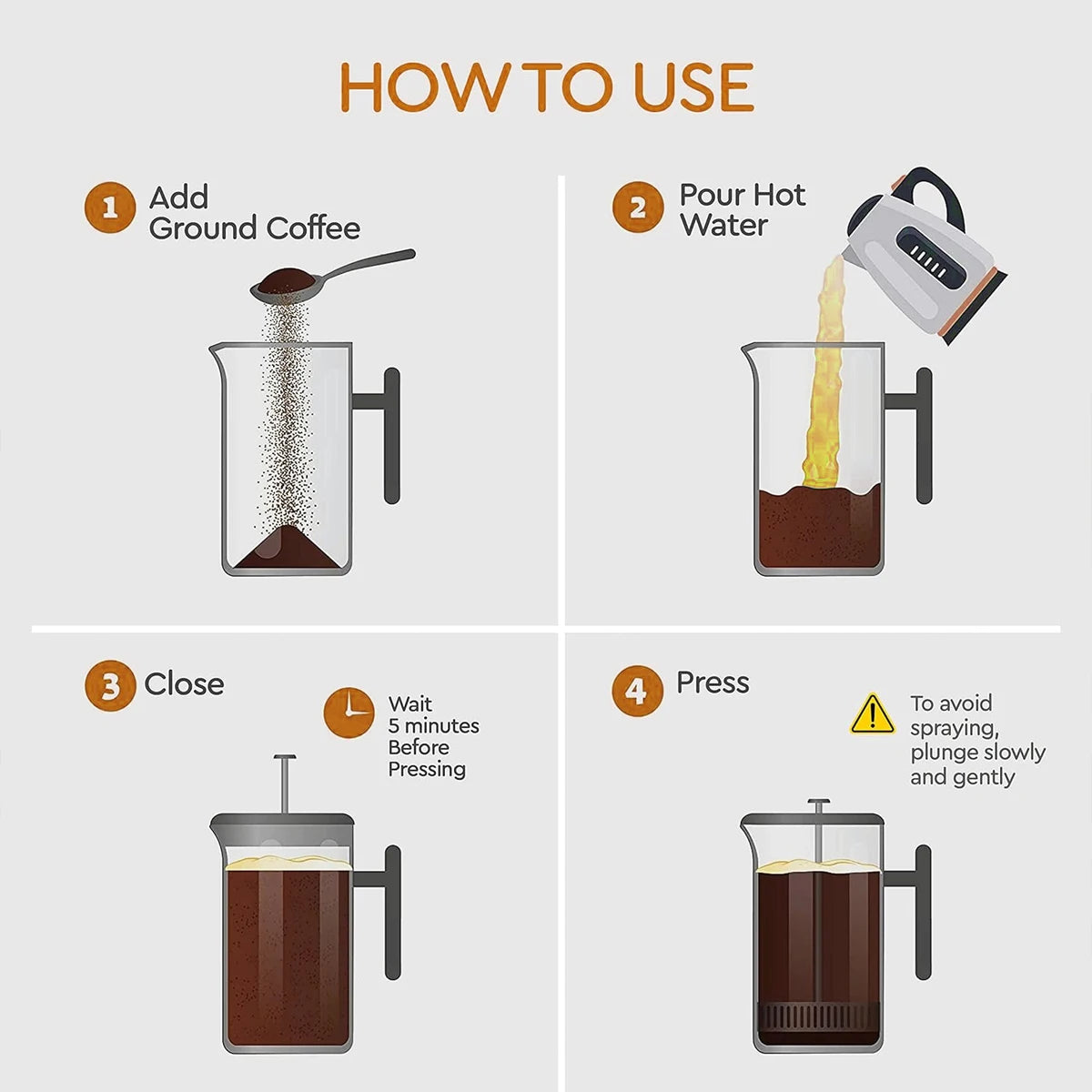 Cafetera de prensa francesa de acero inoxidable de doble pared