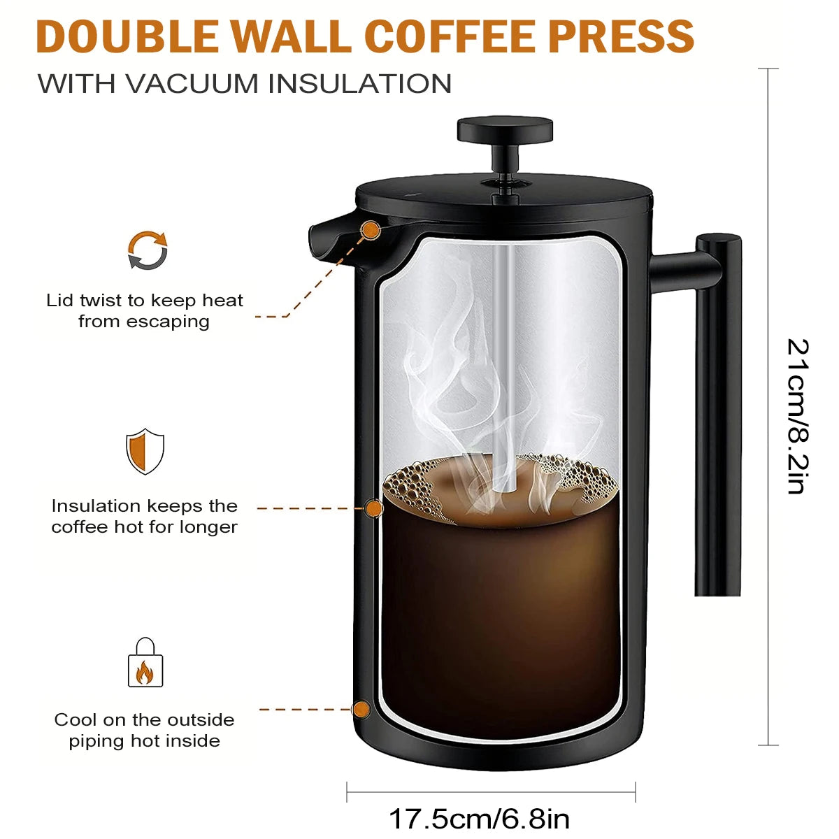 Cafetera de prensa francesa de acero inoxidable de doble pared