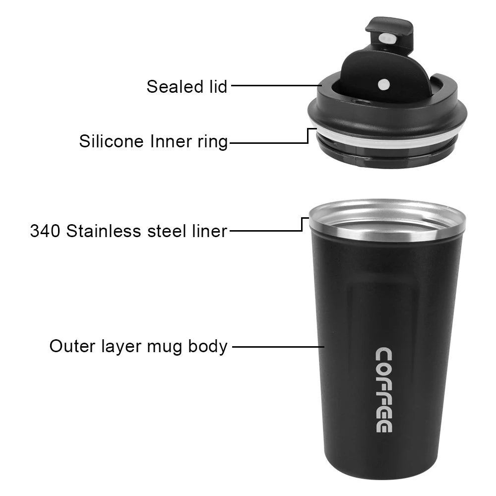 Taza de café de viaje - Termo de acero inoxidable de doble pared.
