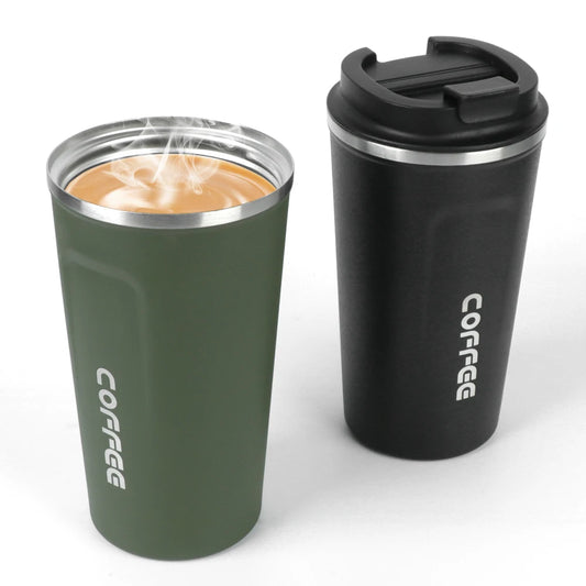 Taza de café de viaje - Termo de acero inoxidable de doble pared.